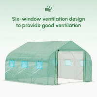 Outsunny Walk-in Polytunnel Garden Greenhouse, Outdoor Mesh Door Greenhouse with PE Cover and 6 Windows, 3.5 x 3 x 2m, Green(m-9)