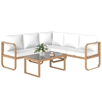 Outsunny Conjunto de Jardim de 3 Peças com Sofá de 3 Lugares com Assento Ajustável Sofá de 2 Lugares e Mesa de Centro Creme(m-10)