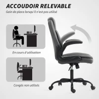 HOMCOM Fauteuil de bureau, chaise bureau ergonomique avec accoudoirs relevables, hauteur réglable, fonction de bascule, gris(m-7)