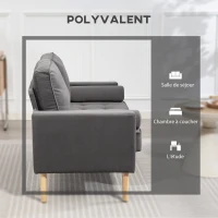 HOMCOM Canapé 2 places banquette moderne en velours 127 cm avec coussins épais, 2 oreillers et assise capitonnée, gris(m-7)