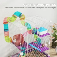 PawHut Cage pour hamster rongeur 4 étages avec tunnels mangeoire roue maison échelles 46 x 30 x 58 cm violet(m-4)