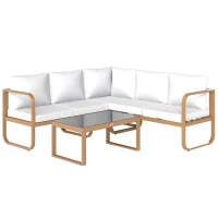 Outsunny Conjunto de Jardim de 3 Peças com Sofá de 3 Lugares com Assento Ajustável Sofá de 2 Lugares e Mesa de Centro Creme(m-1)