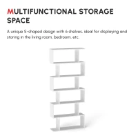 HOMCOM Wooden Wood S Shape Storage Display 6 Shelves Room Divider Unit Chest Bookshelf Bookcase Cupboard Cabinet Home Office Furniture (White)(m-5)