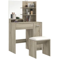 HOMCOM Dressing Table and Stool Set, with Storage - Wood-Effect(m-10)