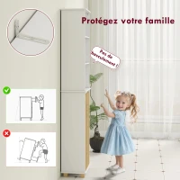 HOMCOM Colonne salle de bain, meuble salle de bain rangement avec porte à lattes en bambou et compartiments ouverts, blanc(m-6)