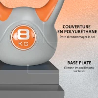 SPORTNOW Kettlebell 8 kg, haltère avec poignée ergonomique, haltère à boule, musculation, entraînement, 20 x 14 x 24 cm, orange(m-6)