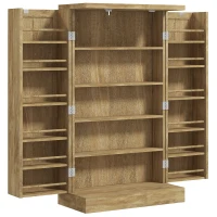HOMCOM Armario Despensa Cocina con 2 Puertas de Ratán y 16 Estantes Alacena Moderna con Estantes Ajustables 60x30x104cm Natural(m-1)