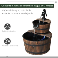 Outsunny Fuente de Jardín de Madera en Cascada de 2 Niveles con Bomba Eléctrica y Salida de Agua Ajustable 44,5x44,5x58,5 cm Natural(m-4)