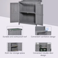 Outsunny Small Shed, Wooden Garden Shed with Openable Hinged Roof and Removable Shelf, Outdoor Tool Storage Cabinet Chest with Double Doors, 74 x 43 x 88 cm, Grey(m-10)