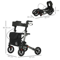 HOMCOM 4 Wheel Rollator with Seat and Back, Folding Mobility Walker with Carry Bag, Adjustable Height, Dual Brakes, Cane Holder, Lightweight Aluminium Walking Frame for Seniors and Disabled, Silver(m-3)