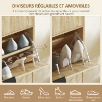 HOMCOM Meuble à chaussures 8 paires avec tiroir coulissant, 2 tiroirs rabattables, étagères réglables, 60x24x105,5cm, chêne(m-5)