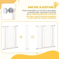 PawHut Barrera de Seguridad para Puertas y Escaleras Barrera para Perros Mascotas con Cierre Automático Extensión 17,5 cm Metal 74-97,5x104,1 cm Blanco(m-7)