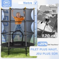 HOMCOM Trampoline Enfant Ø 1,63 × 1,9H m Filet de sécurité Porte zipée Couvre-Ressorts 6 poteaux rembourrés Inclus Noir(m-7)