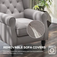 HOMCOM Accent Armchairs for Living Room, Fabric Tufted with Extra Wide Seat, Wooden Legs, Grey(m-4)