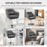 HOMCOM Grey Swivel Chair, w/Metal BaseModern Swivel Linen Sofachair Midback w/Lumbar Support for Bedroom Office(m-4)