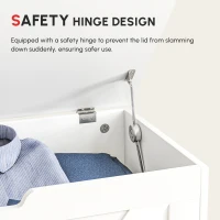 HOMCOM 100L Home Storage Box, with Safety Hinges - White Wood-Effect(m-9)