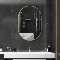 HOMCOM Specchio da Bagno Ovale 60x90 cm, Specchio Decorativo da Parete con Cornice in Alluminio per Soggiorno Orizzontale o Verticale Dorato(m-2)