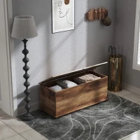 HOMCOM Coffre de rangement, banc de rangement avec couvercle rabattable et charnières de sécurité, 100 x 40 x 40 cm, marron(m-9)
