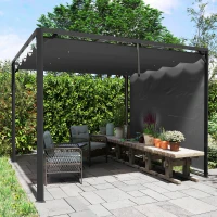 Outsunny 3 x 3m Aluminium Pergola, with Retractable Roof and Wall - Dark Grey(m-10)