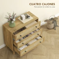 HOMCOM Cómoda con 3 Cajones Cajonera de Madera con Frontales de Ratán Estilo Cannage para Dormitorio 80x35x76 cm Natural(m-5)