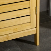 kleankin Meuble colonne de salle de bain avec 3 étagères et placard porte persienne en bambou(m-12)