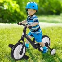 HOMCOM Bici Senza Pedali per Bambini da 2-5 Anni con Sellino Regolabile, Ruote Ausiliarie e Pedali, Nero(m-2)