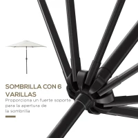 Outsunny Sombrilla para Jardín de Aluminio Ø260x235 cm Parasol de Jardín Reclinable con Manivela y 6 Varillas de Metal para Terraza Exterior Balcón Crema(m-8)