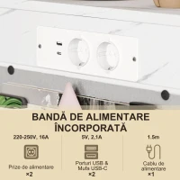 HOMCOM Măsuță de Sufragerie în Formă de C cu Efect de Marmură și Porturi USB, Albă(m-4)