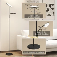 HOMCOM Lampă de Podea cu 2 Surse de Lumină Reglabile pe 4 Niveluri și Telecomandă, Neagră(m-8)