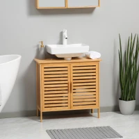 kleankin Meuble sous lavabo salle de bain en bambou meuble sous vasque 2 portes 66 x 29 x 61,5 cm(m-9)
