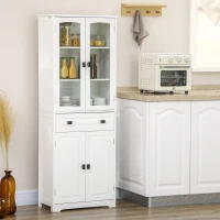 HOMCOM Buffet haut armoire de cuisine 4 portes dont 2 portes vitrées et 1 tiroir hauteur 160 cm avec étagères en bois blanc(m-8)