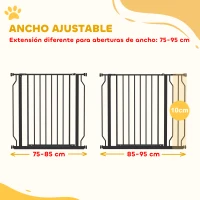 PawHut Barrera de Seguridad para Perros con 2 Extensiones Montaje a Presión Doble Bloqueo para Puerta Escalera 75-95 cm Negro(m-4)