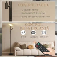 HOMCOM Lampă de Podea cu 2 Surse de Lumină Reglabile pe 4 Niveluri și Telecomandă, Neagră(m-6)