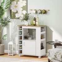 HOMCOM Kücheninsel, Küchenschrank, 5 Regale, 3 Seitenfächer, Weiß + Natur(m-2)