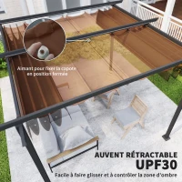 Outsunny Pergola jardin exterieur 3x3 m toit coulissante rétractable polyester haute densité 180g/m², abri soleil UPF30+, marron(m-4)