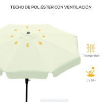 Outsunny Parasol de Jardín de Aluminio Ø266x248,5 cm con Ángulo Ajustable Protección UV50+ Techo de Ventilación y Manivela Beige(m-6)