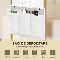 HOMCOM Măsuță de Sufragerie în Formă de C cu Efect de Marmură și Porturi USB, Albă(m-6)