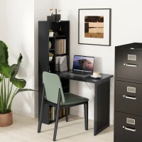 HOMCOM Scrivania Moderna Pieghevole con Libreria e Lavagna, in Legno e Metallo, 98x51x153 cm, Nero(m-9)
