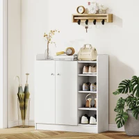 HOMCOM Mueble Zapatero de 2 Puertas Zapatero Estrecho con Estantes Ajustables para 12 Pares de Zapatos para Pasillo Entrada 83x30x90 cm Blanco(m-7)