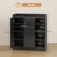 HOMCOM Shoe Storage Cabinet with Adjustable Shelves - Black(m-3)