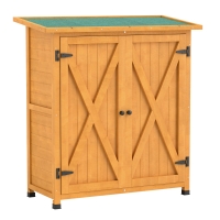 Outsunny Tuinschuur, Gereedschapsopslag van Hout, Weerbestendige Tuinschuur met 2 Deuren en Asfalt Dak 110 x 55 x 117 cm, Geel