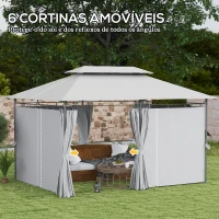 Outsunny Pérgola de Jardim 397x297x265 cm Pérgola de Exterior com Teto Duplo Paredes Laterais Resistente a Água Cinza Escuro(m-6)