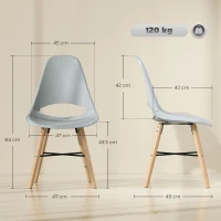HOMCOM Set 2 Scaune de Bucătărie din Plastic și Lemn, Stil Nordic, Gri(m-3)