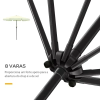 Outsunny Chapéu de Sol de Jardim Ø266x250 cm Proteção UV50+ Chapéu de Sol de Alumínio Inclinável com Teto de Ventilação Manivela para Terraço Varanda Exterior Bege(m-7)