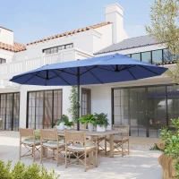 Outsunny Ombrellone da Giardino Doppio con Apertura a Manovella, Acciaio e Poliestere, 460x270x240 cm, Blu(m-2)