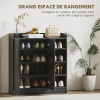 HOMCOM Meuble de rangement à chaussures pour entrée 12 paires - armoire à chaussures avec 4 compartiments ouverts et placard double porte - étagère réglable - 83L x 30l x 90H cm - noir(m-4)