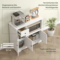HOMCOM Küchenschrank mit Kabelloch, Kommode mit 2 Schränken, offenes Fach, Schublade, 80 x 35 x 72,2 cm, Spanplatte, Weiß(m-4)
