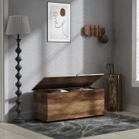 HOMCOM Coffre de rangement, banc de rangement avec couvercle rabattable et charnières de sécurité, 100 x 40 x 40 cm, marron(m-7)