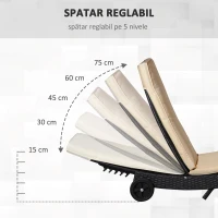 Outsunny Sezlong de Gradina din Ratan PE, Pat Sezlong cu Spatar Reglabil si Perna Captusita, 207x70x70cm, Negru(m-5)