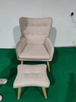 HOMCOM Sillón con Reposapiés Sillón Lectura con Respaldo Alto Capitoné Patas de Madera y Tapizado en Lino Verde Oscuro(m-6)
